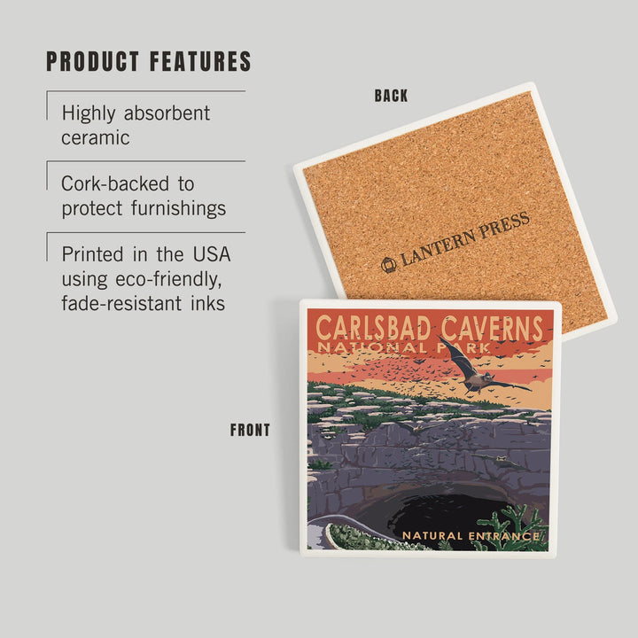 Carlsbad Caverns National Park, New Mexico, Natural Entrance, Painterly Series, Coasters Coasters Lantern Press 