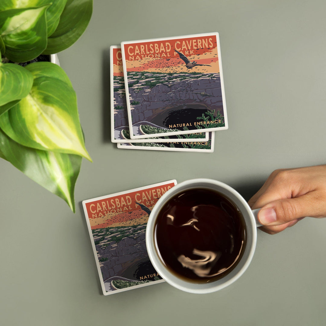 Carlsbad Caverns National Park, New Mexico, Natural Entrance, Painterly Series, Coasters Coasters Lantern Press 