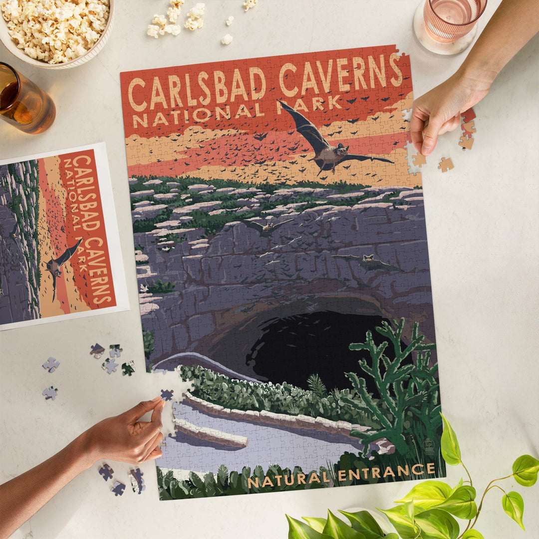 Carlsbad Caverns National Park, New Mexico, Natural Entrance, Painterly Series, Jigsaw Puzzle Puzzle Lantern Press 
