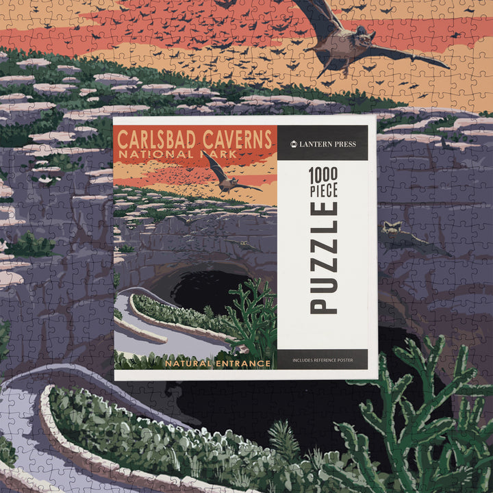 Carlsbad Caverns National Park, New Mexico, Natural Entrance, Painterly Series, Jigsaw Puzzle Puzzle Lantern Press 