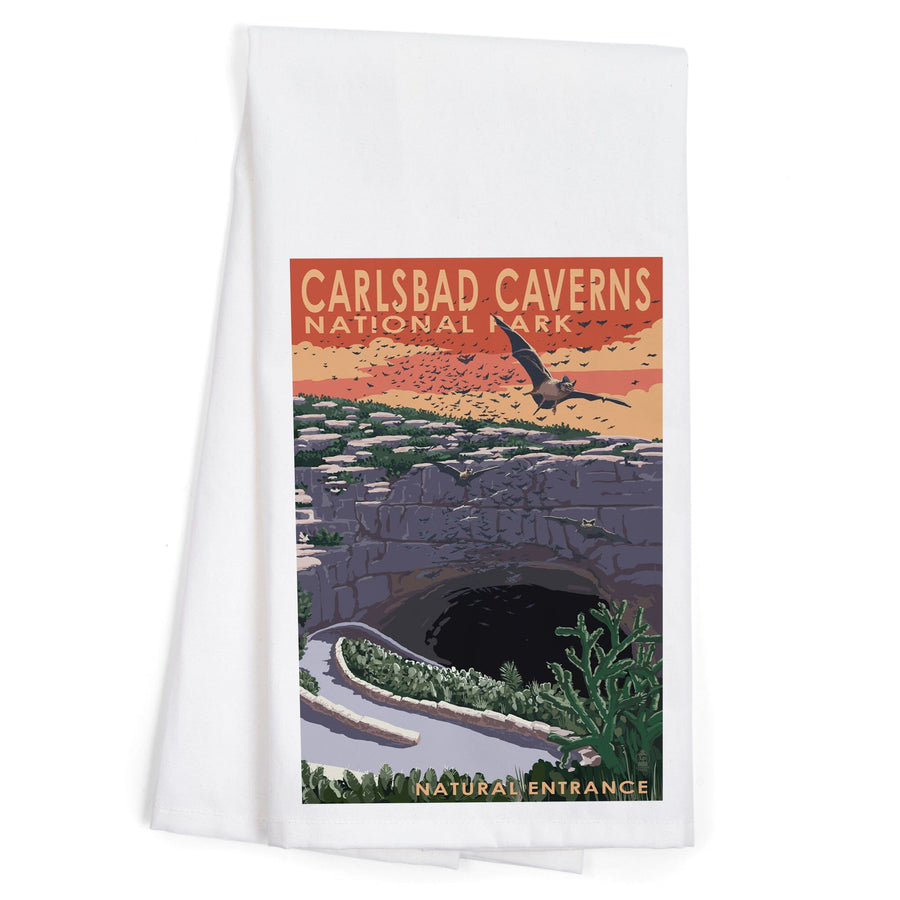 Carlsbad Caverns National Park, New Mexico, Natural Entrance, Painterly Series, Organic Cotton Kitchen Tea Towels Kitchen Lantern Press 