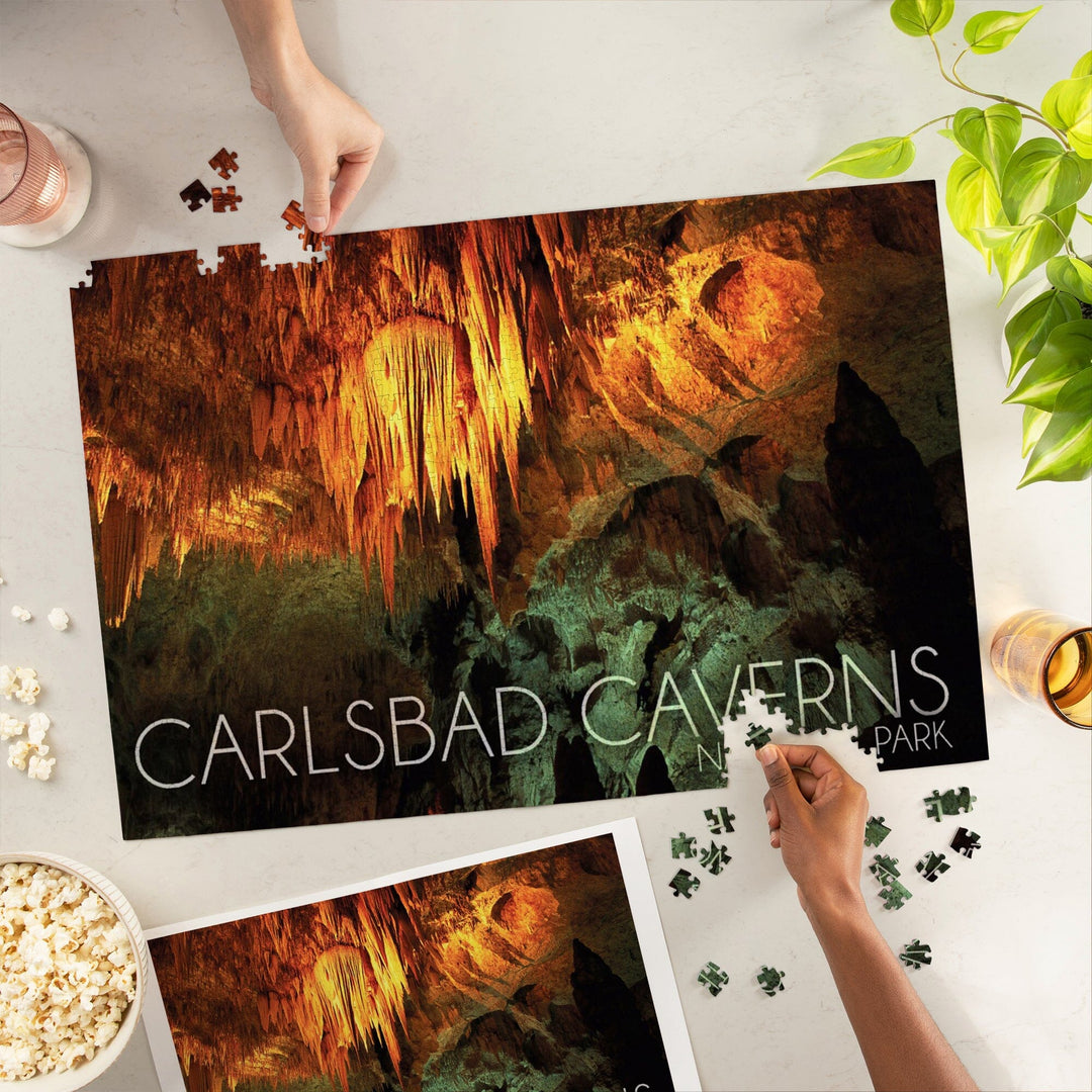 Carlsbad Caverns National Park, New Mexico, Stalactite Chandelier, Jigsaw Puzzle Puzzle Lantern Press 