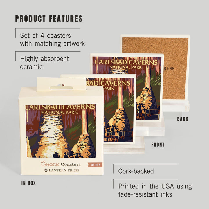 Carlsbad Caverns National Park, New Mexico, Temple of the Sun, Painterly Series, Coasters Coasters Lantern Press 