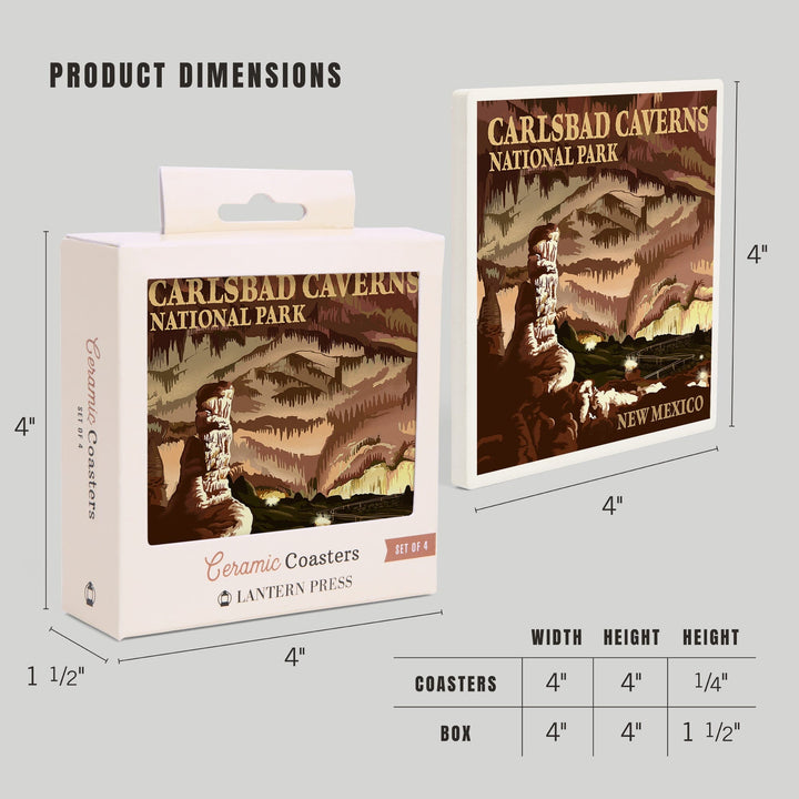 Carlsbad Caverns National Park, New Mexico, The Big Room, Lithograph, Coasters Coasters Lantern Press 