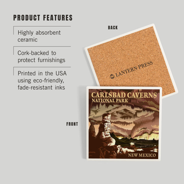 Carlsbad Caverns National Park, New Mexico, The Big Room, Lithograph, Coasters Coasters Lantern Press 
