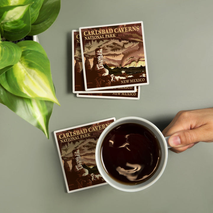 Carlsbad Caverns National Park, New Mexico, The Big Room, Lithograph, Coasters Coasters Lantern Press 