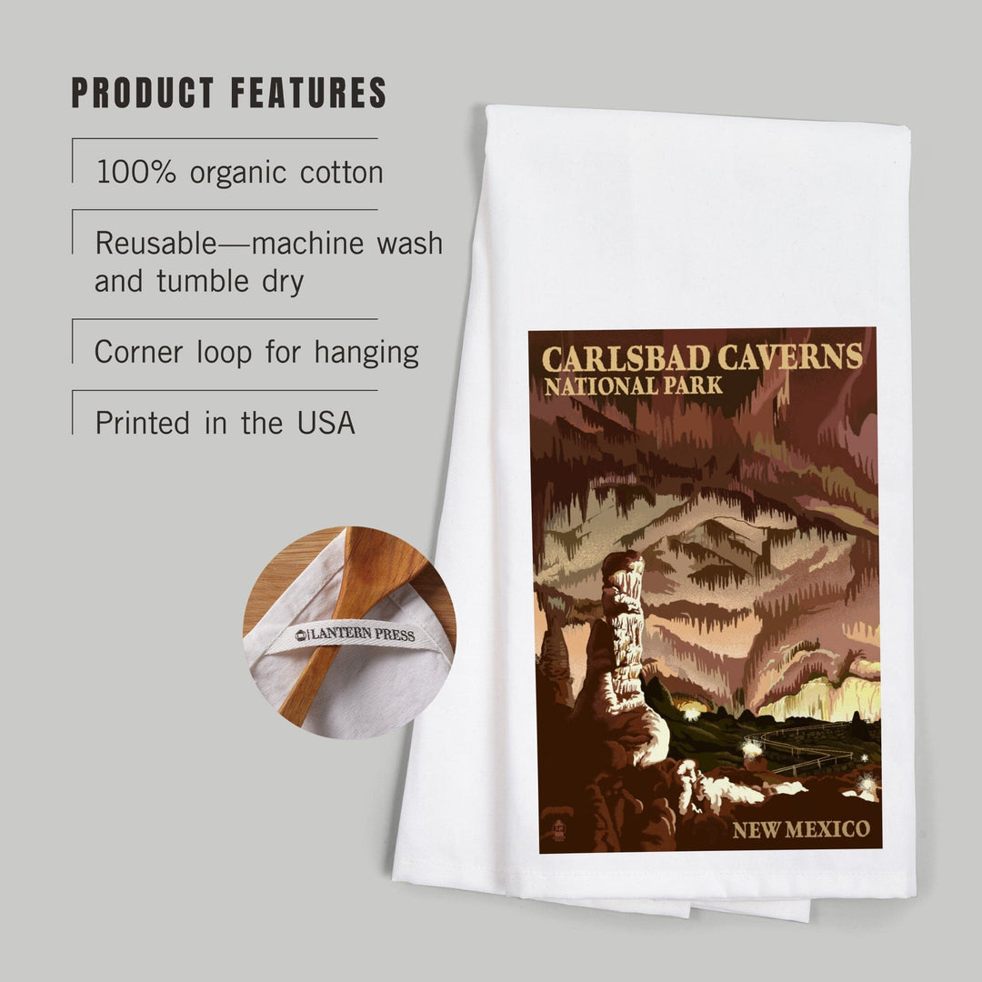 Carlsbad Caverns National Park, New Mexico, The Big Room, Lithograph, Organic Cotton Kitchen Tea Towels Kitchen Lantern Press 