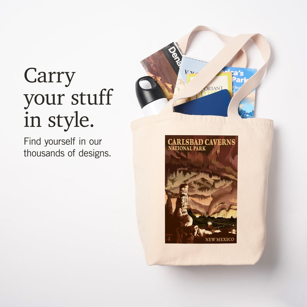Carlsbad Caverns National Park, New Mexico, The Big Room, Lithograph, Tote Bag Totes Lantern Press 