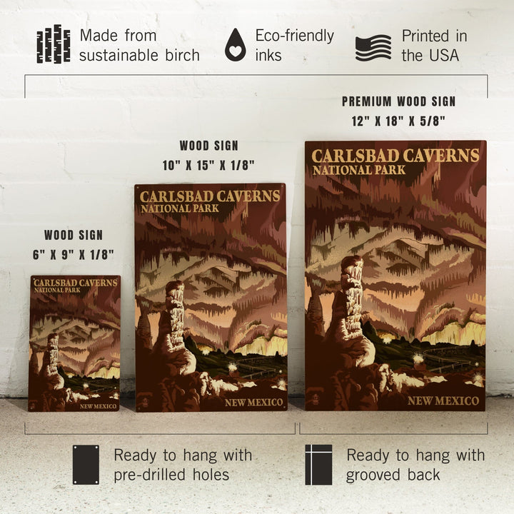 Carlsbad Caverns National Park, New Mexico, The Big Room, Lithograph, Wood Signs and Postcards Wood Lantern Press 