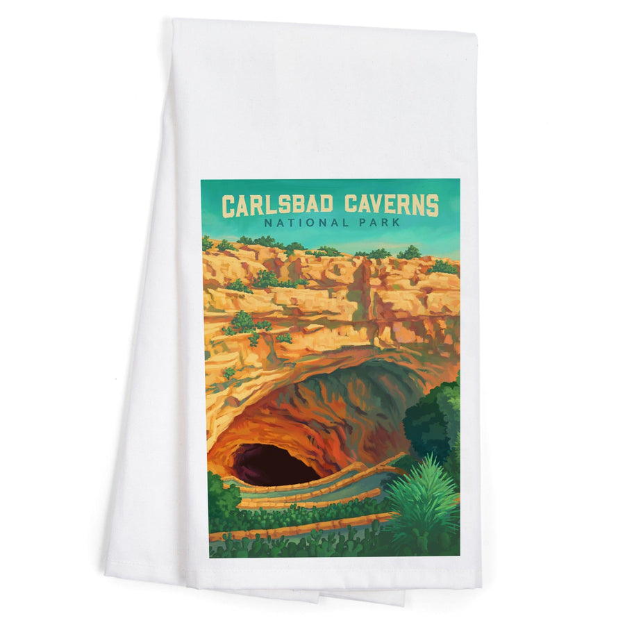 Carlsbad Caverns National Park, Oil Painting, Organic Cotton Kitchen Tea Towels Kitchen Lantern Press 