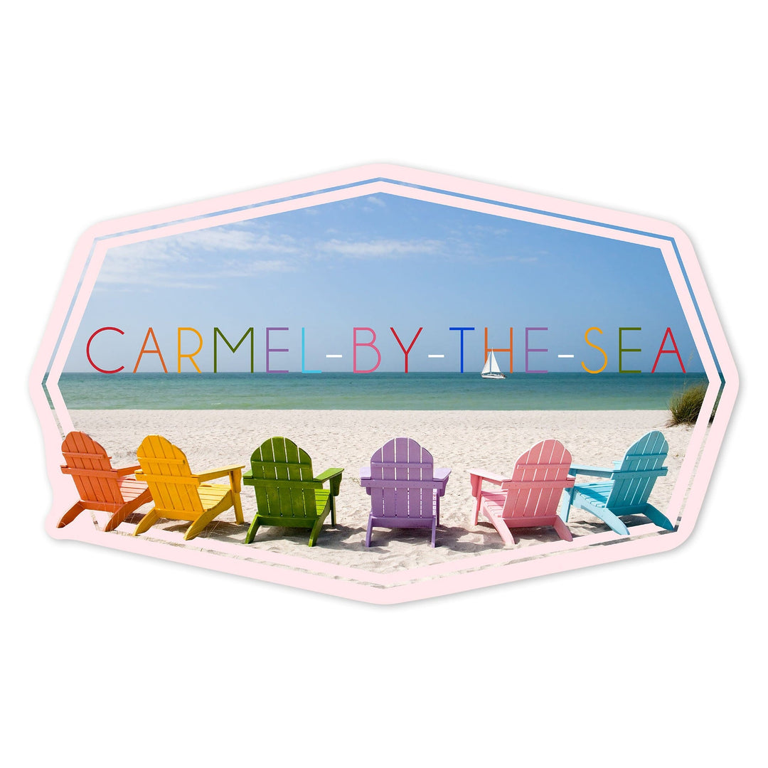 Carmel-by-the-Sea, California, Colorful Beach Chairs, Contour, Vinyl Sticker - Lantern Press