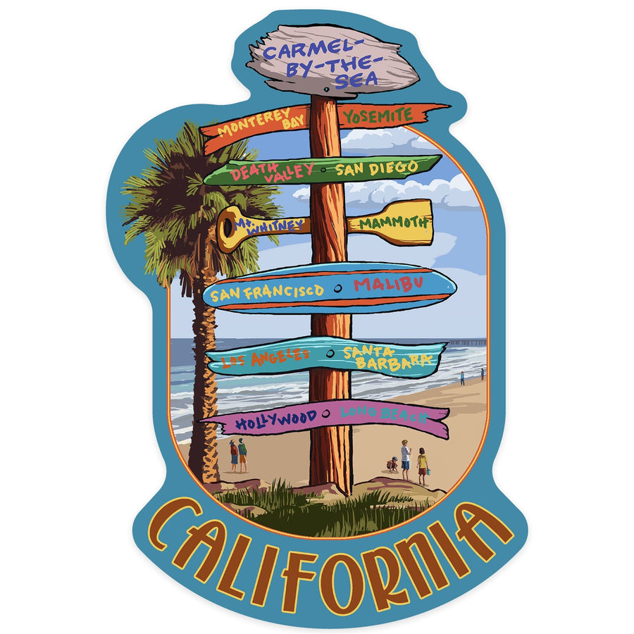 Carmel-by-the-Sea, California, Destination Signpost, Contour, Vinyl Sticker - Lantern Press