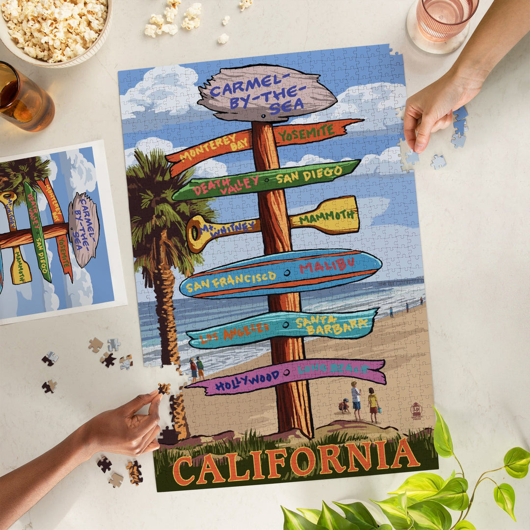 Carmel-by-the-Sea, California, Destination Signpost, Jigsaw Puzzle Puzzle Lantern Press 