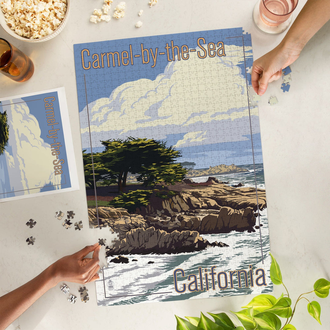 Carmel-by-the-Sea, California, View of Cypress Trees, Jigsaw Puzzle Puzzle Lantern Press 