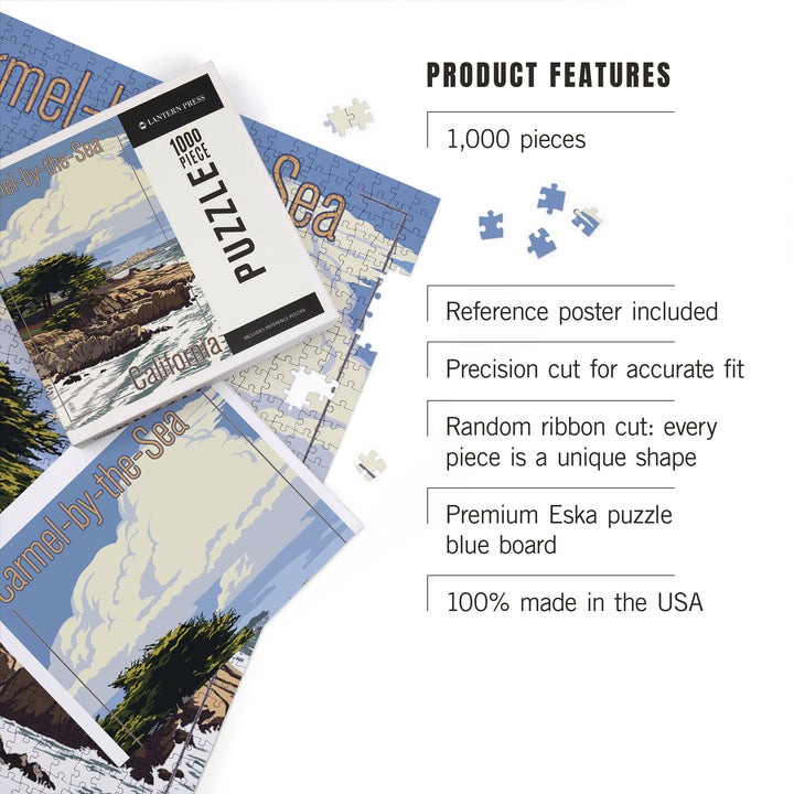 Carmel-by-the-Sea, California, View of Cypress Trees, Jigsaw Puzzle Puzzle Lantern Press 