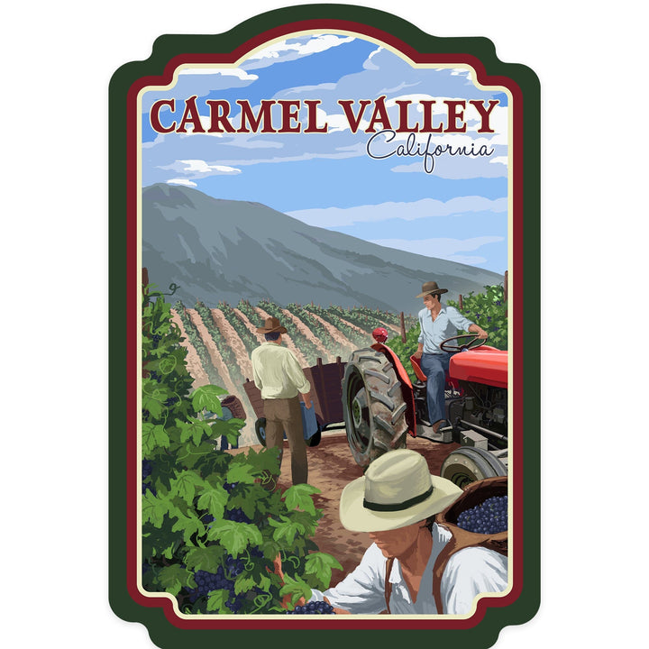 Carmel Valley, California, Wine Grape Harvest, Contour, Vinyl Sticker - Lantern Press