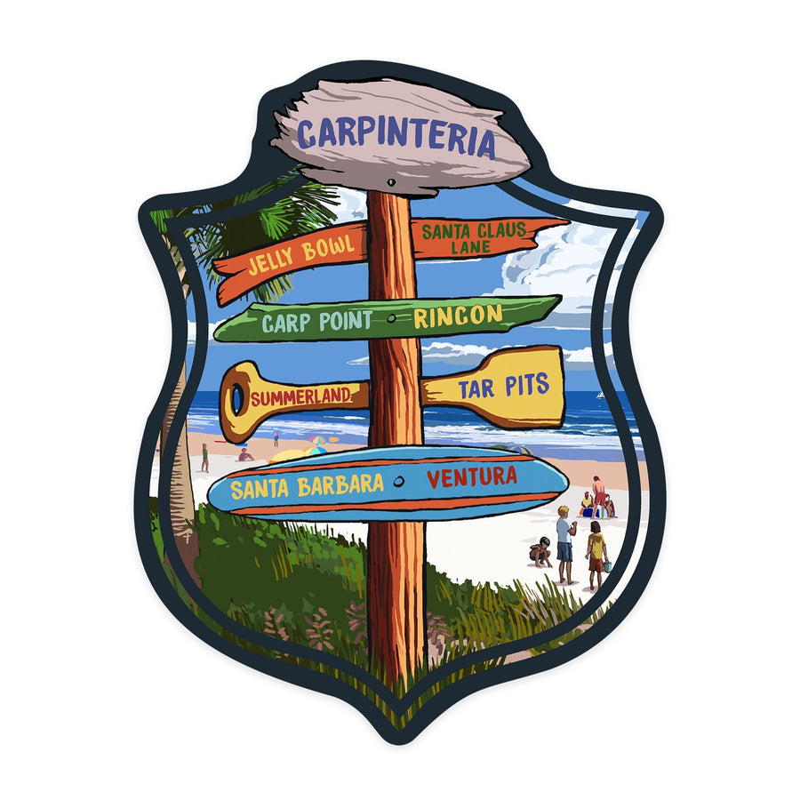 Carpinteria, California, Destination Signpost, Contour, Vinyl Sticker - Lantern Press