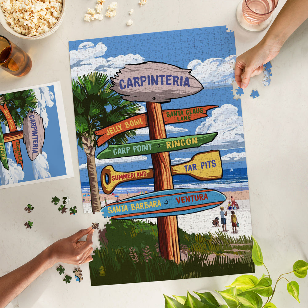 Carpinteria, California, Destination Signpost, Jigsaw Puzzle Puzzle Lantern Press 