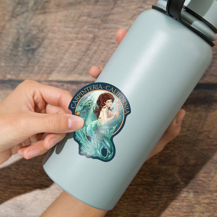 Carpinteria, California, Mermaid, Contour, Vinyl Sticker - Lantern Press