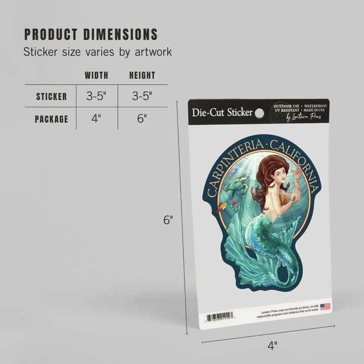 Carpinteria, California, Mermaid, Contour, Vinyl Sticker - Lantern Press