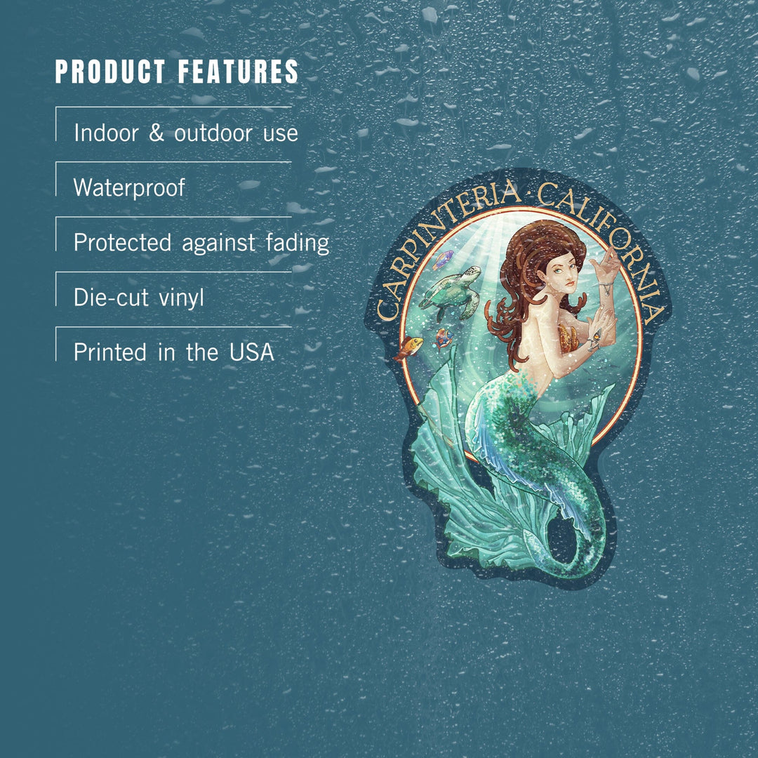 Carpinteria, California, Mermaid, Contour, Vinyl Sticker - Lantern Press