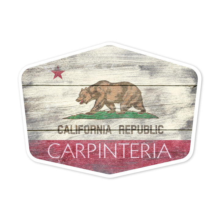 Carpinteria, California, Rustic State Flag, Contour, Lantern Press Artwork, Vinyl Sticker Sticker Lantern Press 