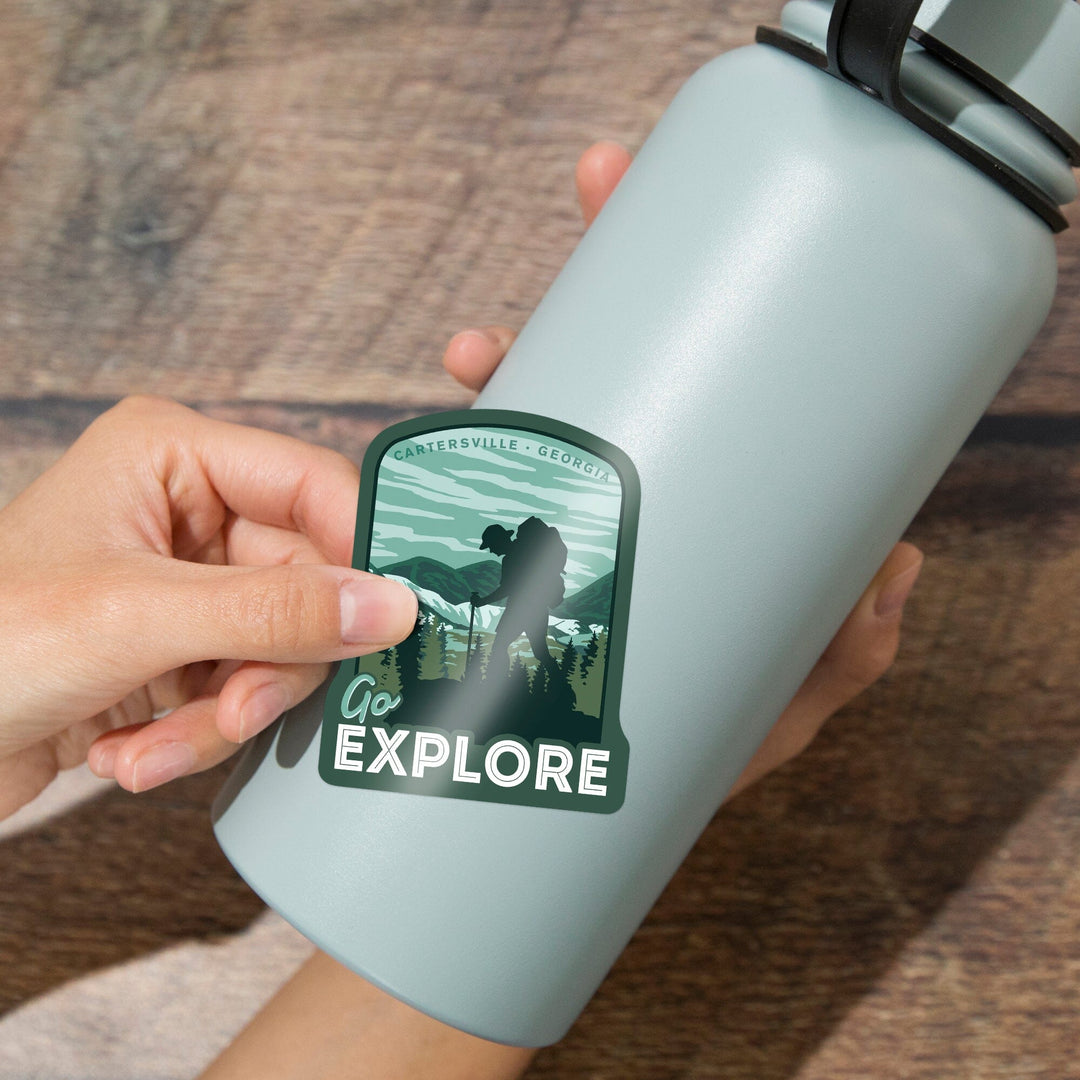 Cartersville, Georgia, Go Explore, Hiker, Contour, Vinyl Sticker Sticker Lantern Press 