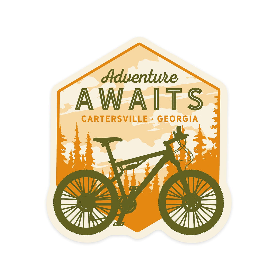 Cartersville, Georgia, Mountain Bike, Adventure Awaits, Contour, Vinyl Sticker Sticker Lantern Press 