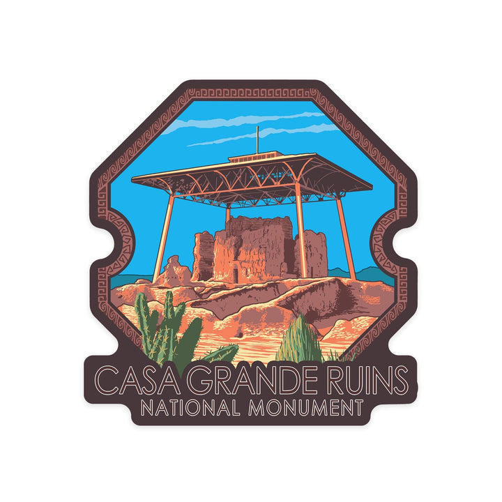 Casa Grande Ruins National Monument, Arizona, Contour, Lantern Press Artwork, Vinyl Sticker Sticker Lantern Press 