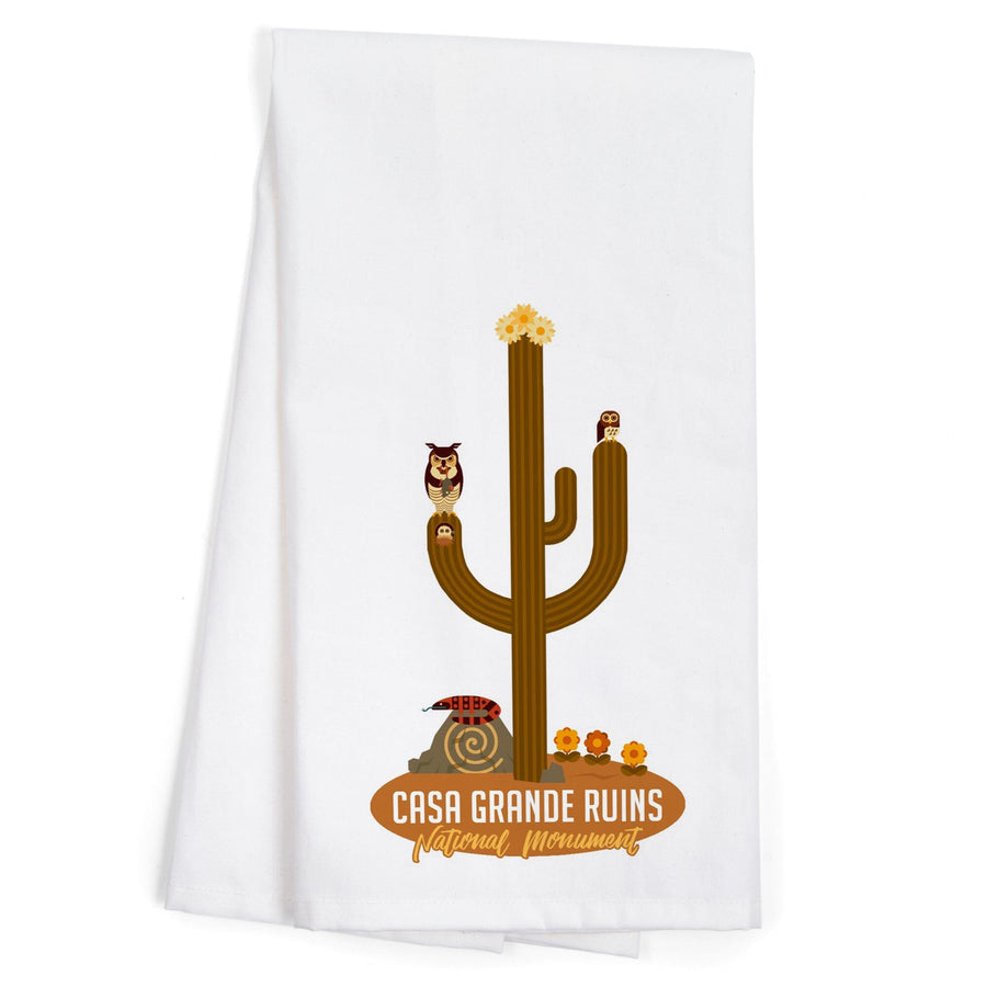 Casa Grande Ruins National Monument, Arizona, Saguaro and Owls, Geo, Contour, Organic Cotton Kitchen Tea Towels Kitchen Lantern Press 