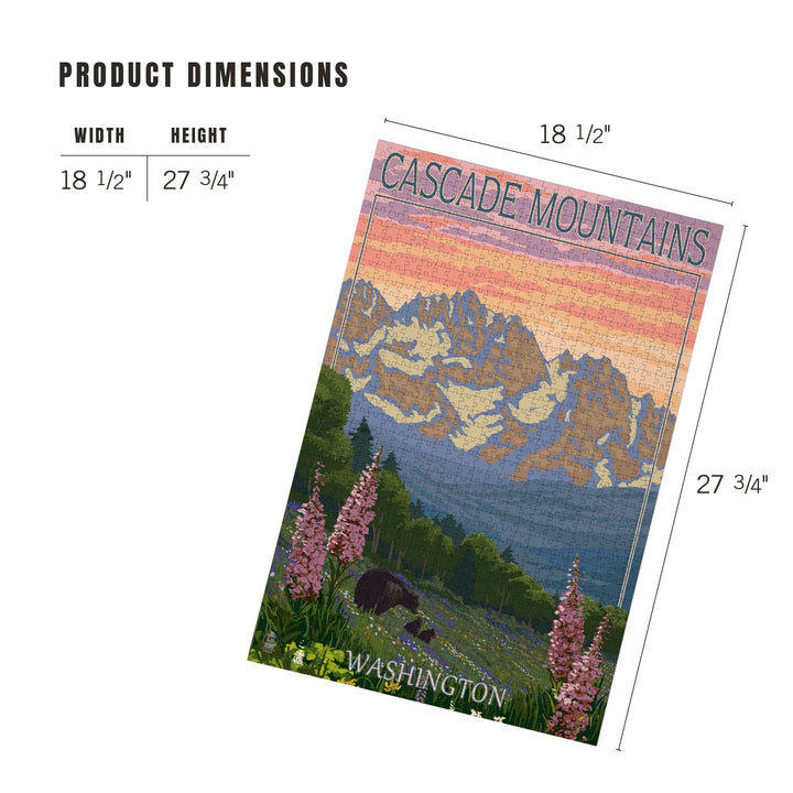 Cascade Mountains, Washington, Bears and Spring Flowers, Jigsaw Puzzle Puzzle Lantern Press 