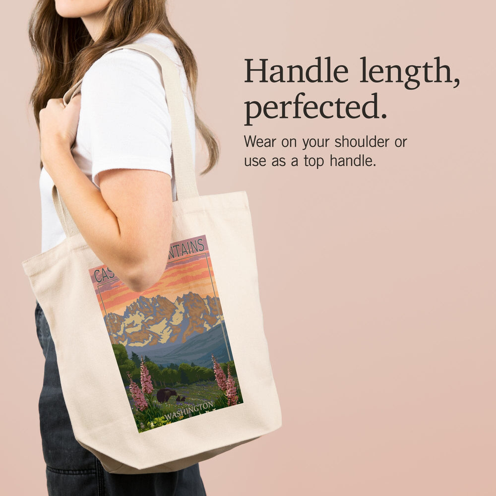 Cascade Mountains, Washington, Bears and Spring Flowers, Tote Bag Totes Lantern Press 