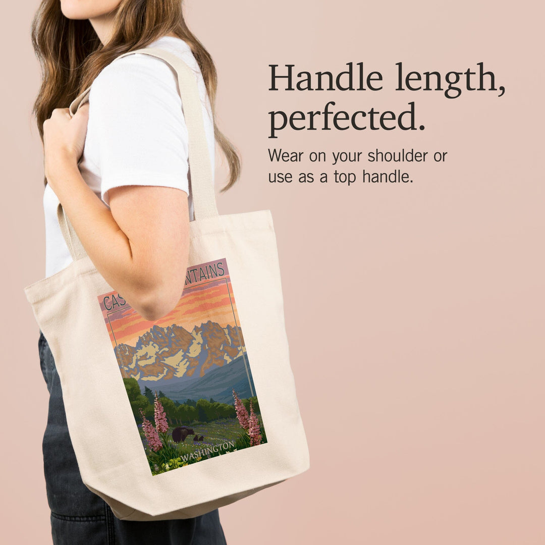 Cascade Mountains, Washington, Bears and Spring Flowers, Tote Bag Totes Lantern Press 