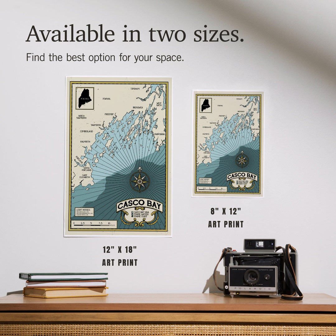 Casco Bay, Maine, Nautical Chart, Art & Giclee Prints Art Lantern Press 