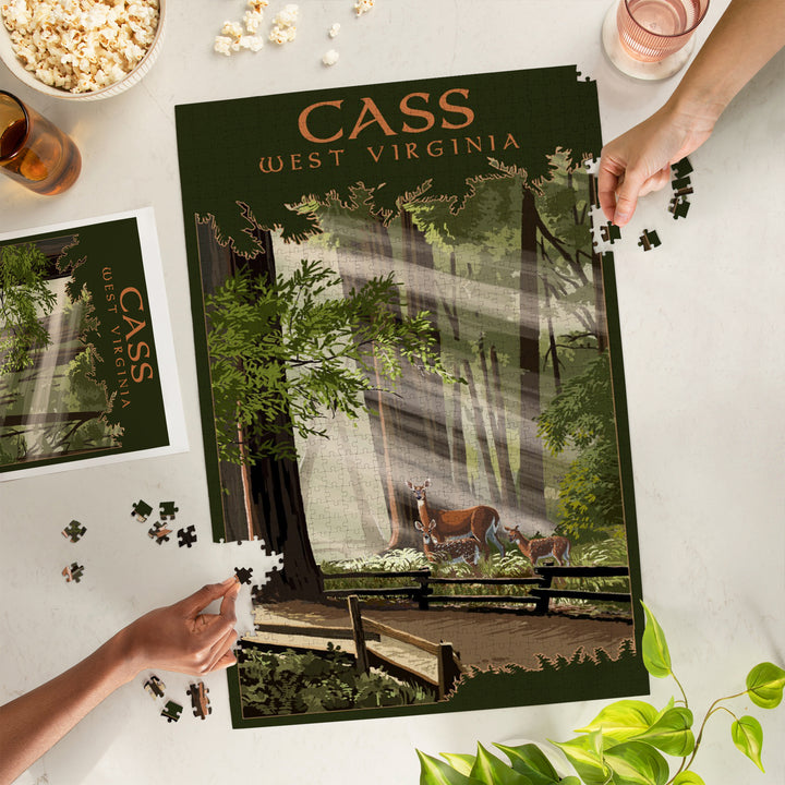 Cass, West Virginia, Deer and Fawns, Jigsaw Puzzle Puzzle Lantern Press 