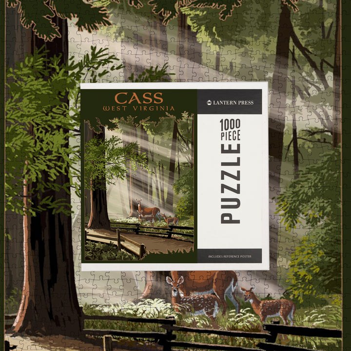 Cass, West Virginia, Deer and Fawns, Jigsaw Puzzle Puzzle Lantern Press 