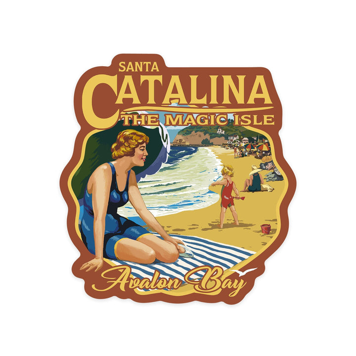 Catalina Island, California, Avalon Bay Scene, Contour, Vinyl Sticker Sticker Lantern Press 