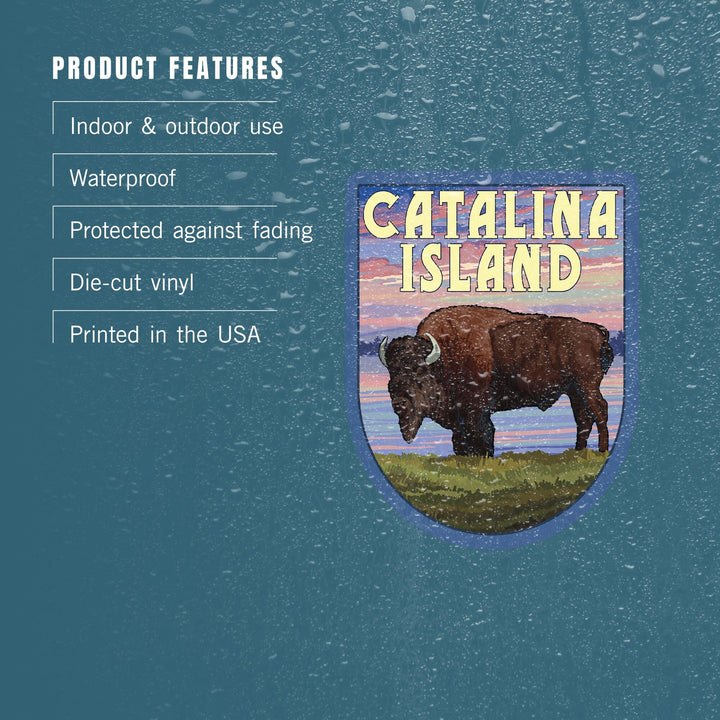 Catalina Island, California, Bison and Sunset, Contour, Vinyl Sticker - Lantern Press