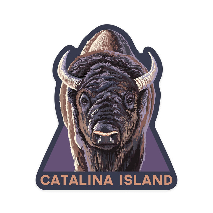 Catalina Island, California, Bison Up Close, Contour, Lantern Press Artwork, Vinyl Sticker Sticker Lantern Press 