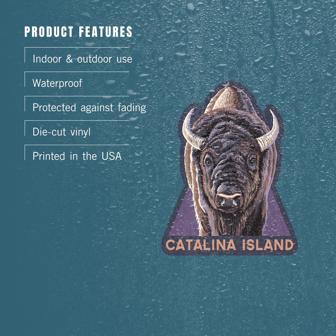 Catalina Island, California, Bison Up Close, Contour, Lantern Press Artwork, Vinyl Sticker Sticker Lantern Press 