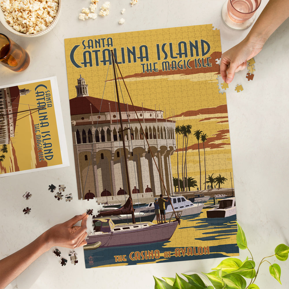 Catalina Island, California, Casino and Marina, Jigsaw Puzzle Puzzle Lantern Press 
