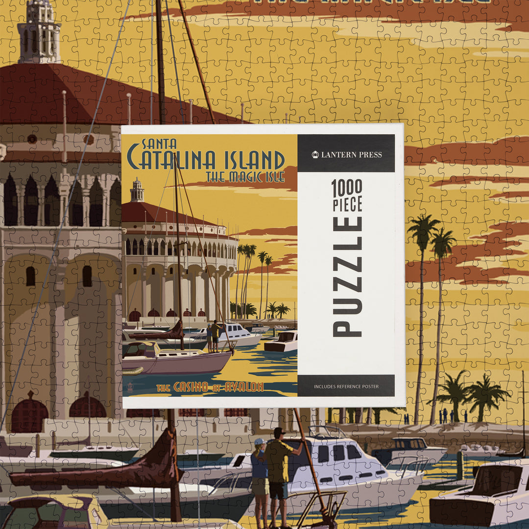 Catalina Island, California, Casino and Marina, Jigsaw Puzzle Puzzle Lantern Press 