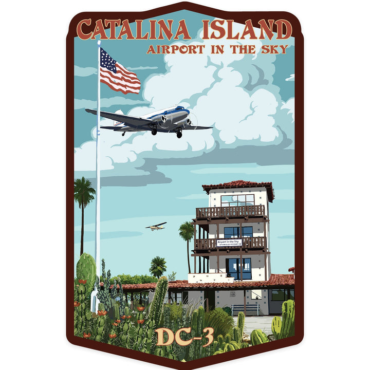 Catalina Island, California, DC-3 Tower, Contour, Vinyl Sticker - Lantern Press