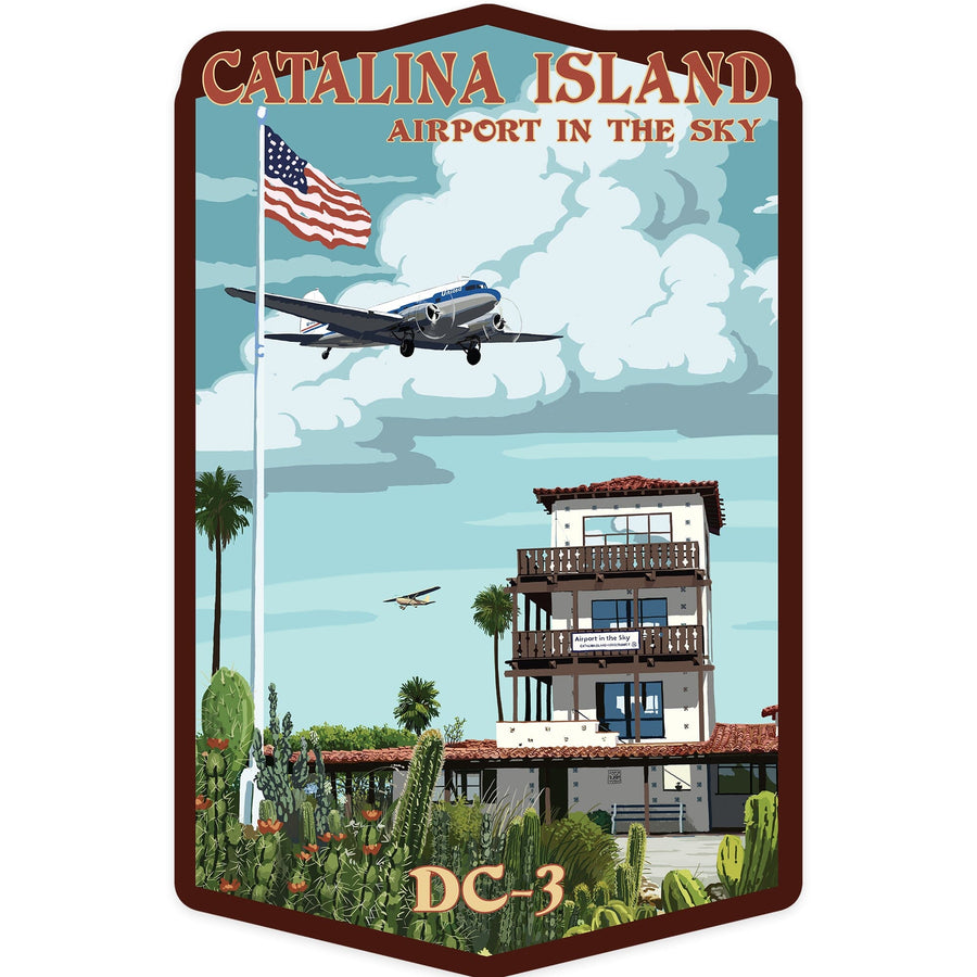 Catalina Island, California, DC-3 Tower, Contour, Vinyl Sticker - Lantern Press