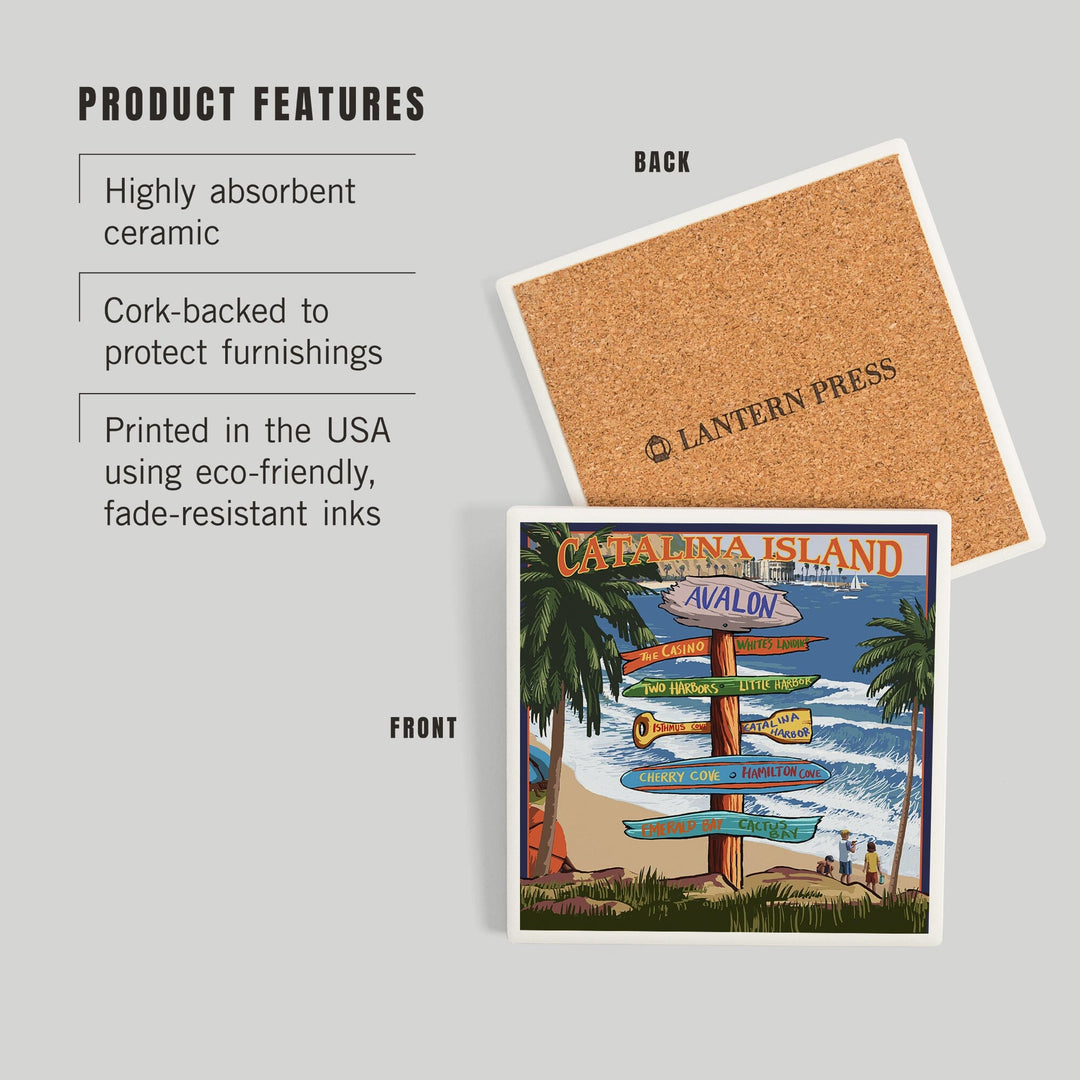 Catalina Island, California, Destination Sign, Coasters Coasters Lantern Press 