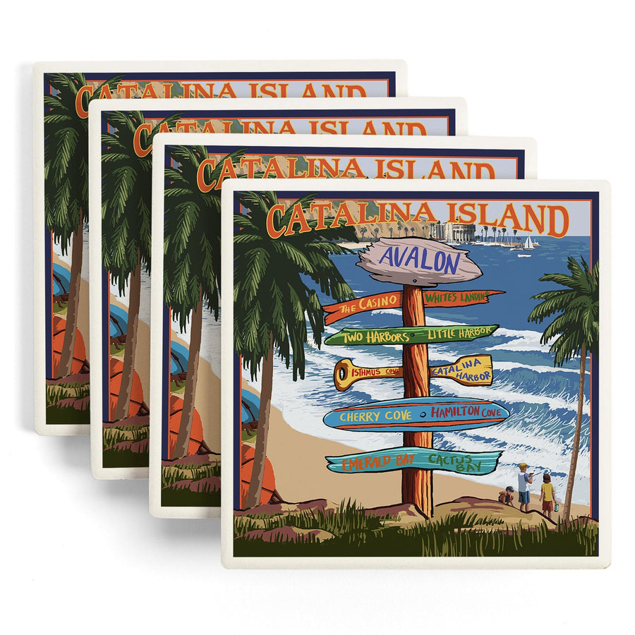 Catalina Island, California, Destination Sign, Lantern Press Artwork, Coaster Set - Lantern Press