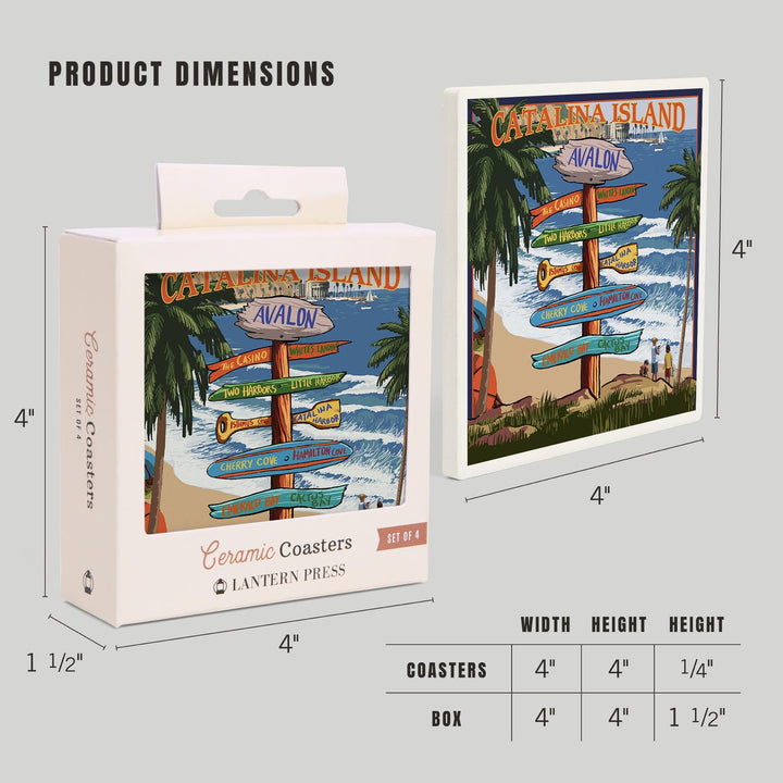 Catalina Island, California, Destination Sign, Lantern Press Artwork, Coaster Set - Lantern Press