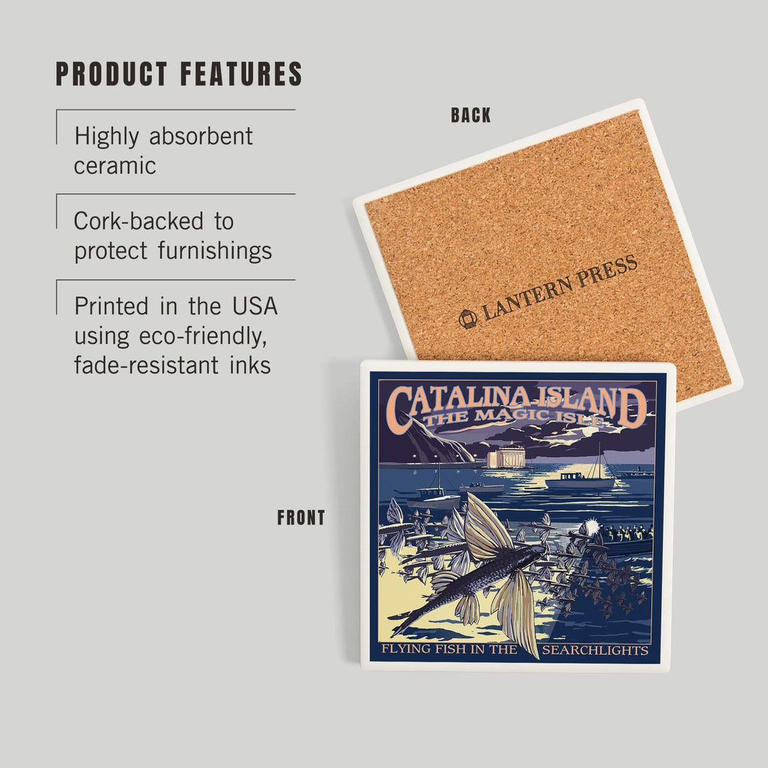 Catalina Island, California, Flying Fish, Coasters Coasters Lantern Press 