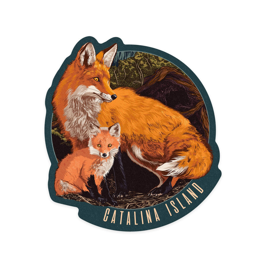 Catalina Island, California, Fox and Kit, Letterpress, Contour, Vinyl Sticker Sticker Lantern Press 