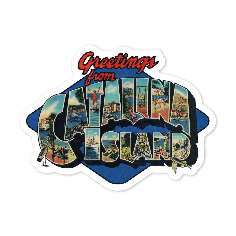 Catalina Island, California, Greetings, Contour, Vintage Postcard, Vinyl Sticker Sticker Lantern Press 